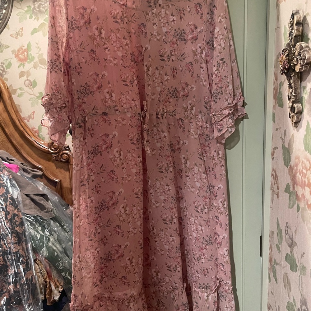 Source Unknown Pink Floral Long Sleeve Dress